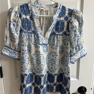 Blue and White Women's Top